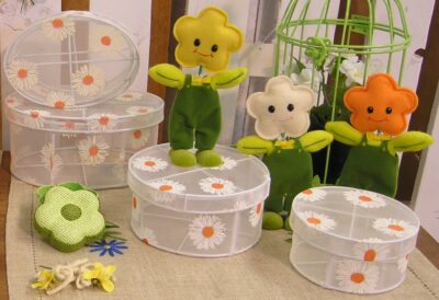 PACK 6 CAJA FLOR TELA VERDE 4.5*7.5CM