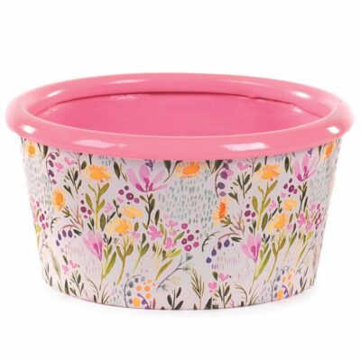 CUENCO ESTAMPADO C/FLORES Y BORDE ROSA. D.: 21. ALT.: 10,8. MIN 12 PZ