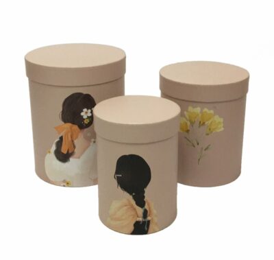 CAJA S/3 MUJER/FLORES TAUPE PD13 H17,5-GR D18 H22