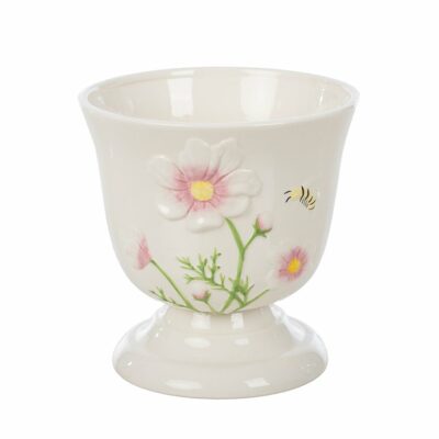 CUENCO CERAM. C/FLORES EN TONOS ROSAS, 18,5 D. Y 18,5 ALT.