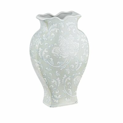 JARRÓN CERAM. VERDE C/ESTAMPADO CHINO D10/19 H30