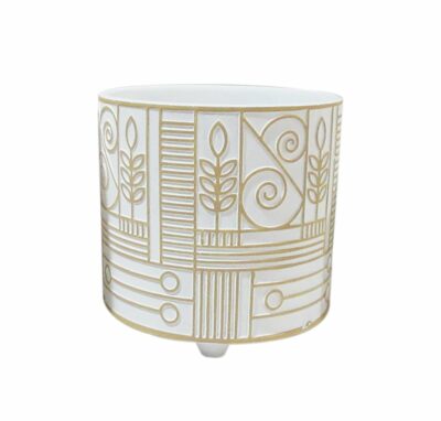 MACETERO C/PATAS BLANCAS Y DECO DORADAS LIBERTY D13.5 H13.5 TERRACOTA MIN 6 PZ
