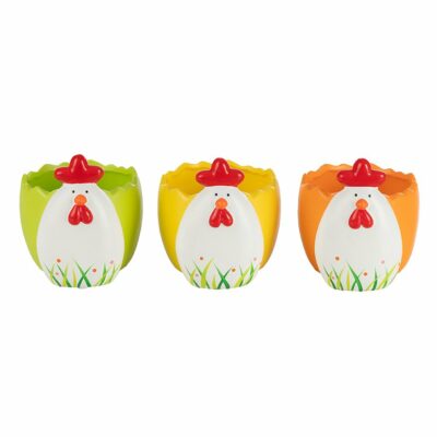 JARRÓN GALLINA, 3 COL. MIX, 13,5X11,5X12,5 TERRACOTA MIN 6 PZ