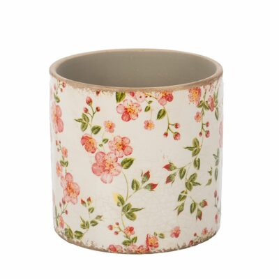 MACETERO CREMA CRACKLE HOJAS HIBISCO D14 H13.5 CERAM. MIN 2 PZ