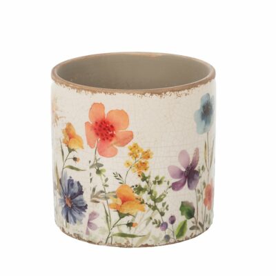 FLORES MACETERO CRACKLE COLOR CREMA D14 H13.5 CERAM. MIN 2 PZ