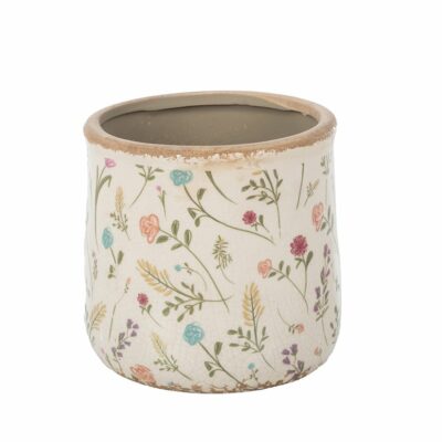 FLORES Y HOJAS CREMA CRACKLE MACETERO D14.5 H14 CERAM. MIN 4 PZ