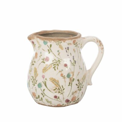 JARRA CRACKLE COLOR CREMA C/FLORES Y HOJAS, 16X13, 15,5 ALT., CERAM. MIN 4 PZ