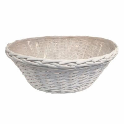 CUENCO ALTO C/BORDE TRENZADO BLANCO, 40 CM D., 15 CM ALTO, 29 CM PROF.