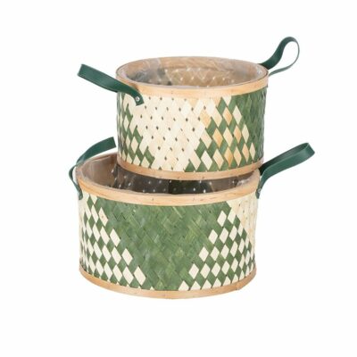 S/2 CUENCOS C/ASAS. PEQ.: 28 D., H.16 GR.: 32 D., H18 MADERA VERDE Y NAT.