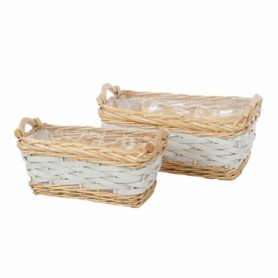 CESTA RECTANG. S/2 TRENZAS BLANCO-NAT S 29X15 H12-B 35X19 H15 MIMBRE