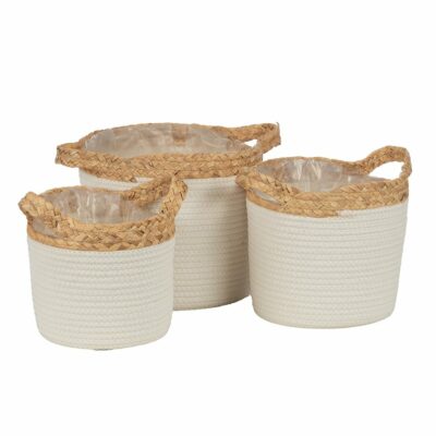 CESTO ACAMPANADO S/3 ASAS BLANCO/NAT S D21 H19-B D28 H24 TELA HIERBA