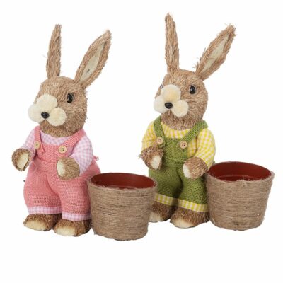CONEJOS 2 MIX COL C/MACETERO 21X13 H30 MACETA D9 H8 HIERBA MIN 2 PZ