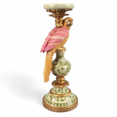 PORTAVELAS PÁJARO ROSA Y NARANJA, 12X12 CM, 32,5 CM ALTO, POLIRESINA