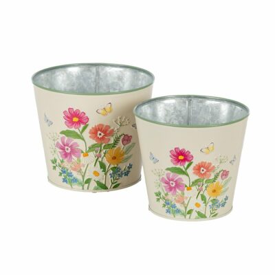 MACETERO S/2 CREMA FLORAL S D15 H13.5-B D17 H14.5 LATA