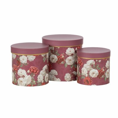 CAJA S/3 FLORES RED. S D15.5 H15-B D19.5 H19 PAPEL BURDEOS